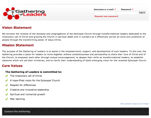 A view of the Gathering of Leaders public home page