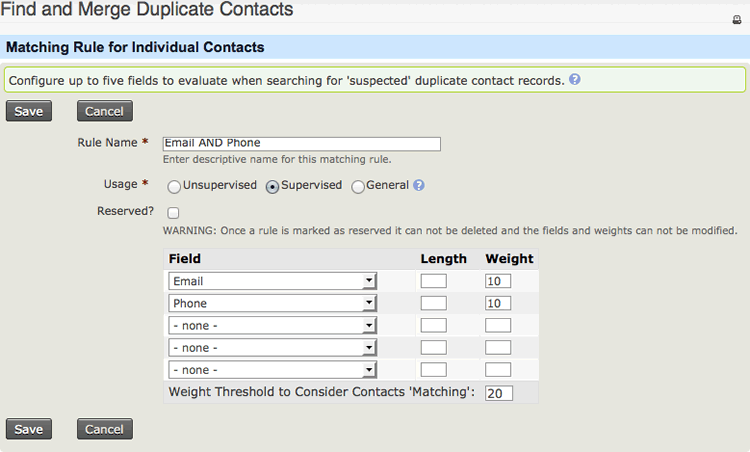 Screenshot showing a sample dedupe rule