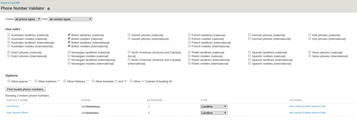 Phone Number Validator Civicrm