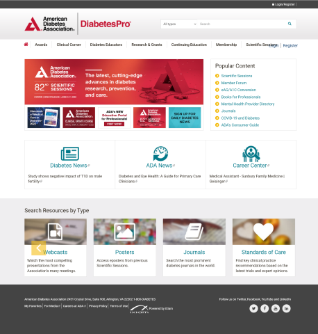 American Diabetes Association portal for Professional Association