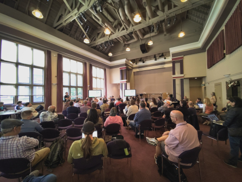 Wide shot of CivICon conference hall
