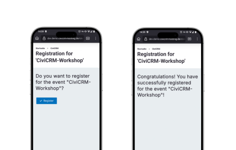 screenshot of mobile interface with registration page
